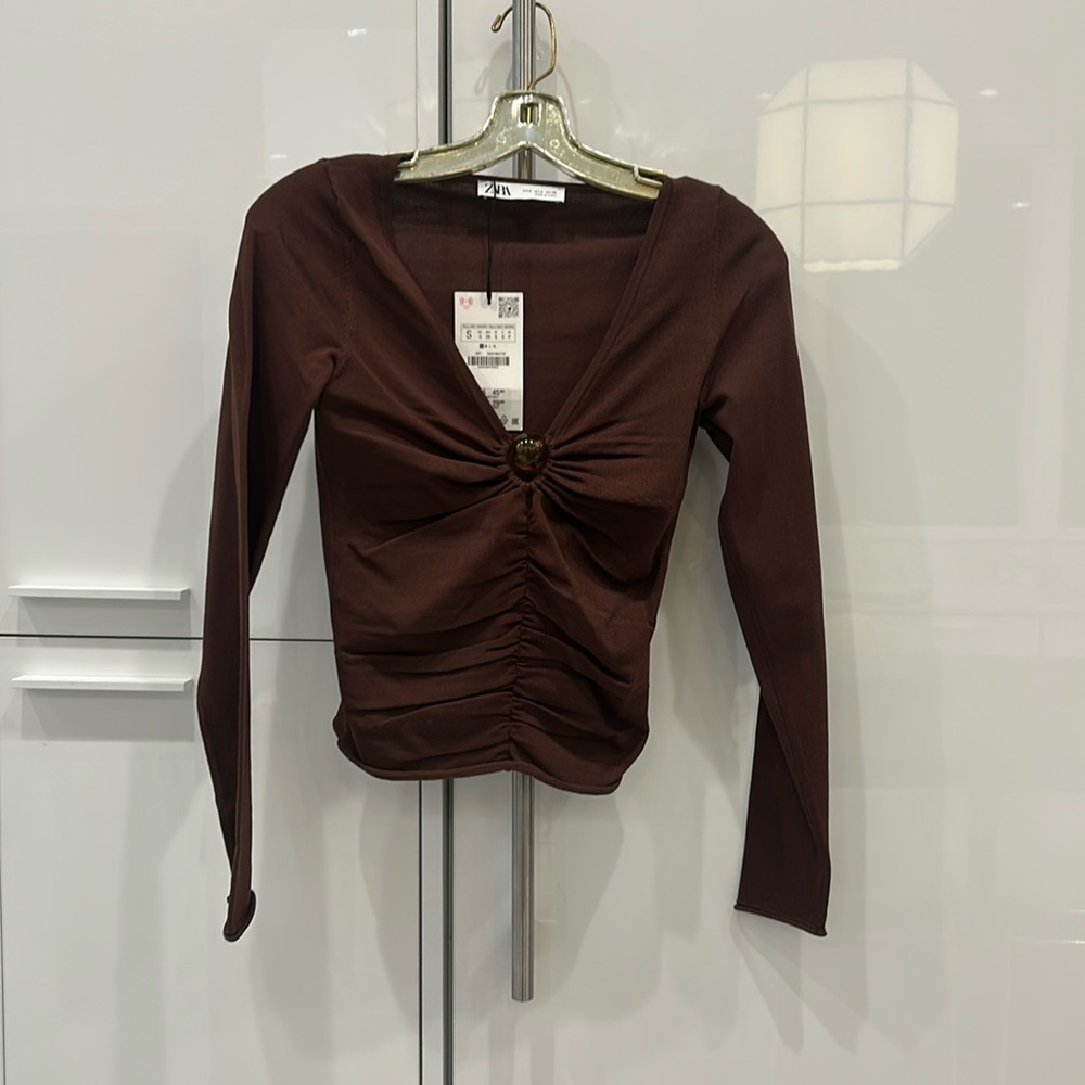 Zara brand new brown blouse with ball detail